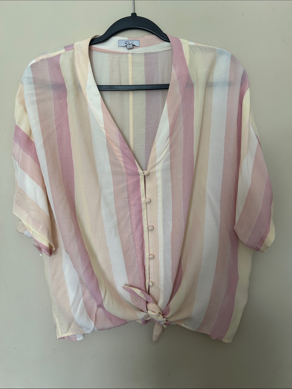 Rails Striped Tie-Front Blouse in Pink and Cream